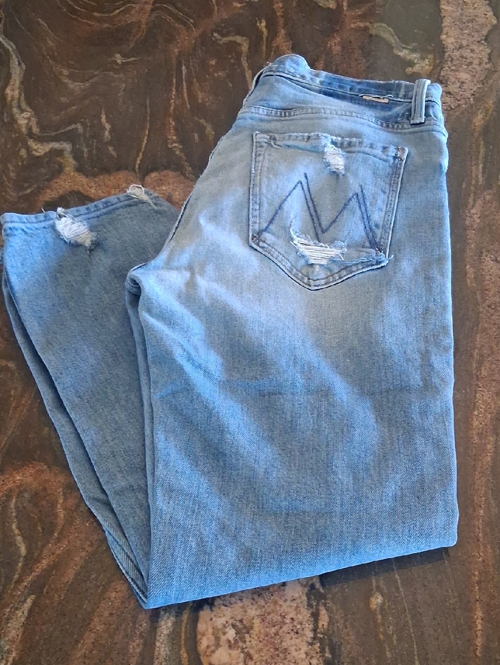 MOTHER Light Blue Skinny Jeans with Distressed Pocket